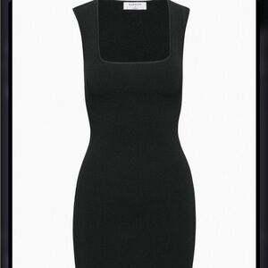 Babaton Black Square-Neck Sleeveless sculpt knit mini dress